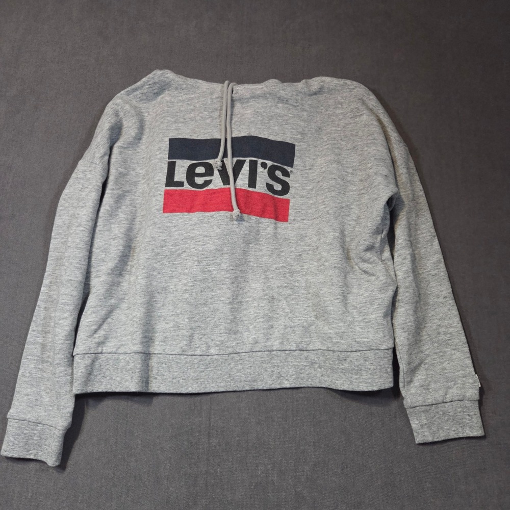Levi's Hoodie Womens Medium Gray Cropped Graphic Logo Sweatshirt